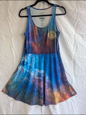 Mighty Fine Guardians of the Galaxy Nebula Print Skater Dress - Blue/Multicolor
